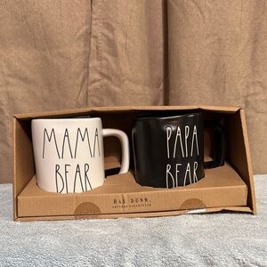 Rae Dunn Black and White Mama & Papa Bear Mug Set